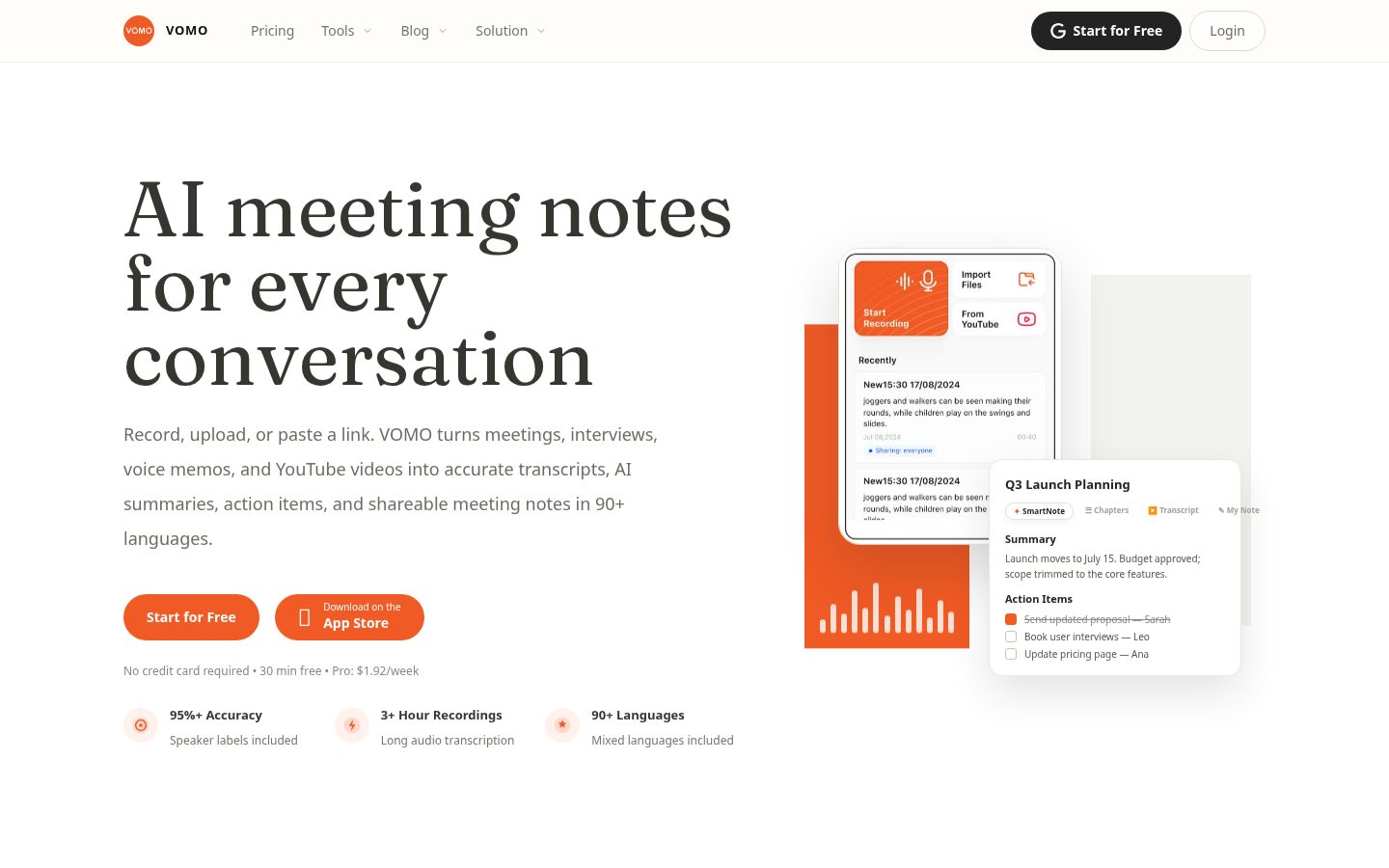 Vomo Ai Homepage
