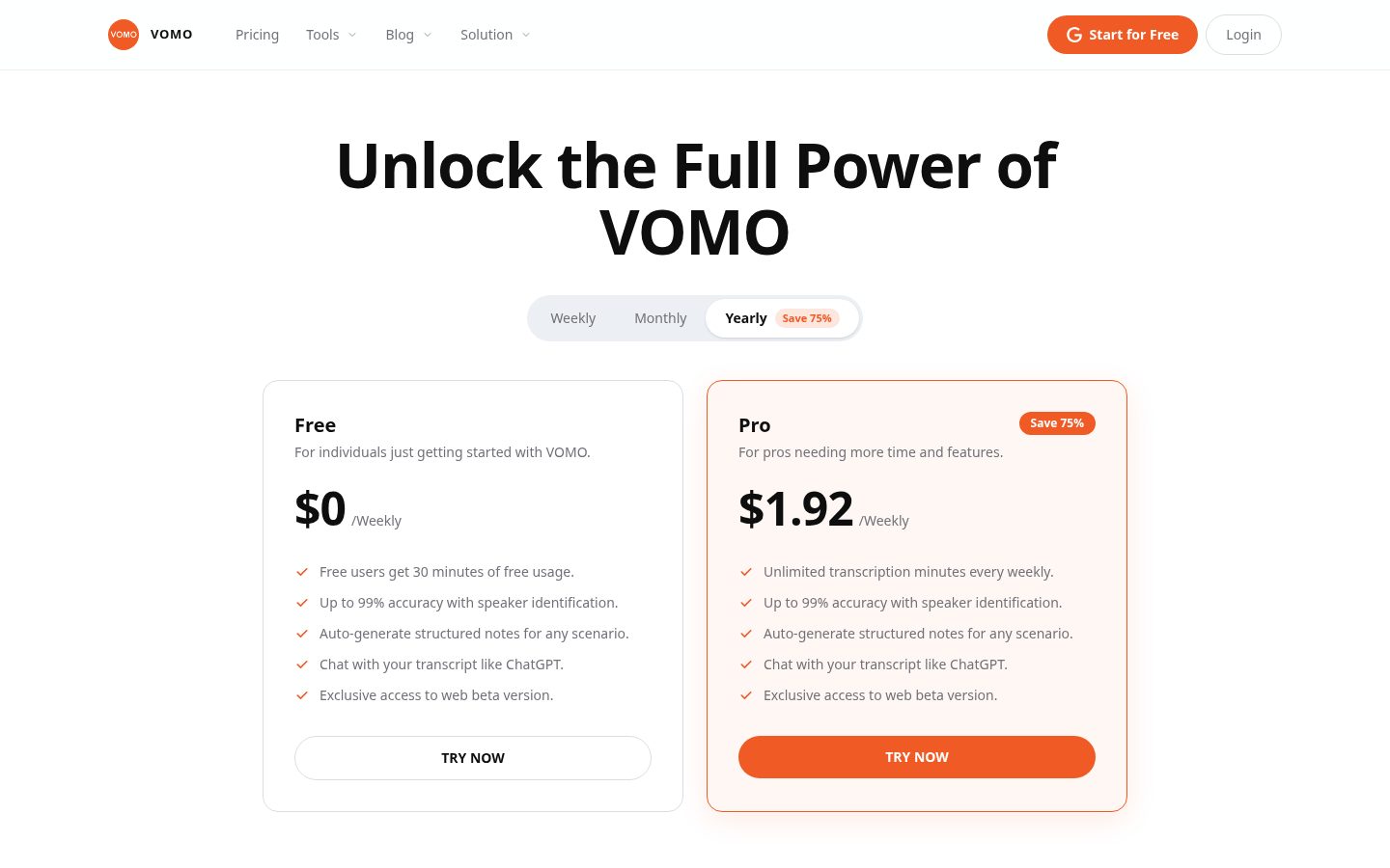 Vomo Ai Pricing