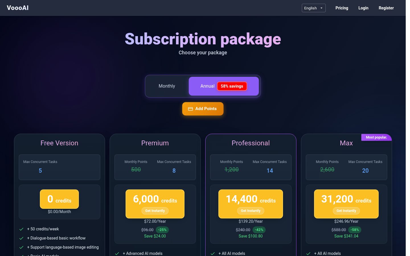 VoooAI Pricing