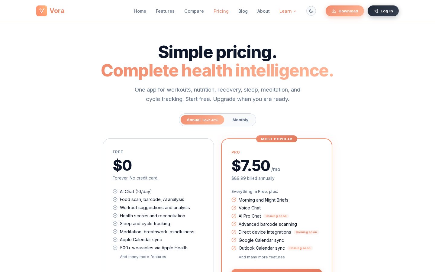 Vora Health Pricing