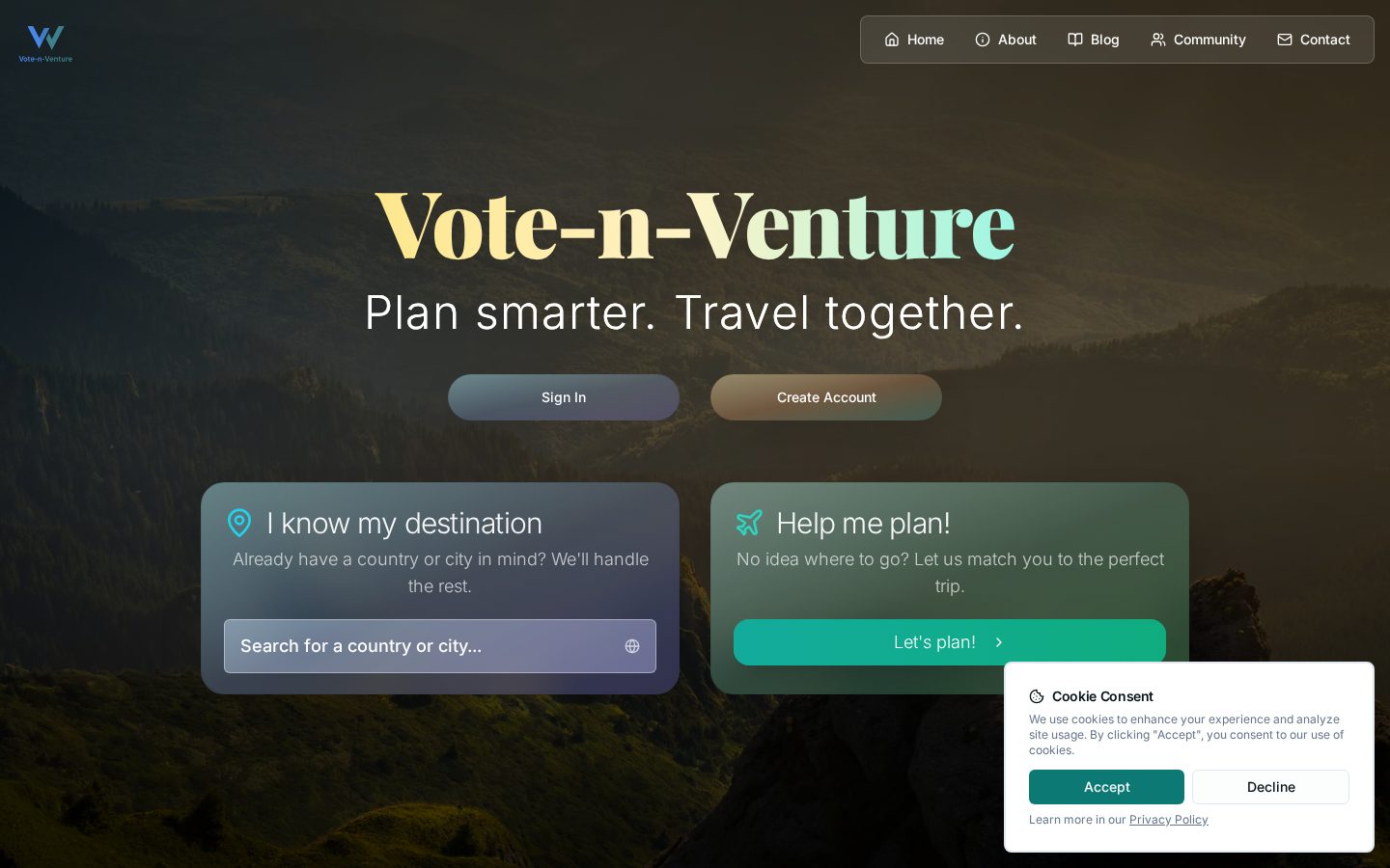 Vote-n-Venture Homepage