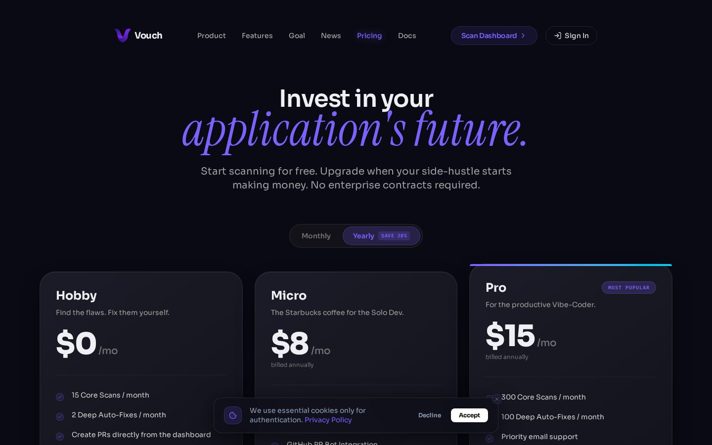 Vouch-secure Pricing