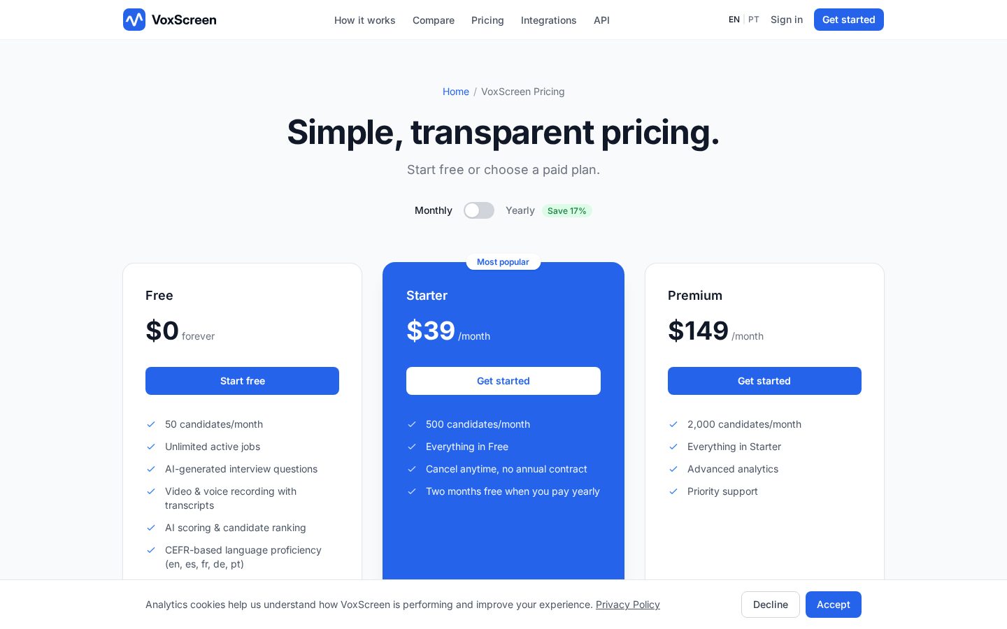 VoxScreen Pricing