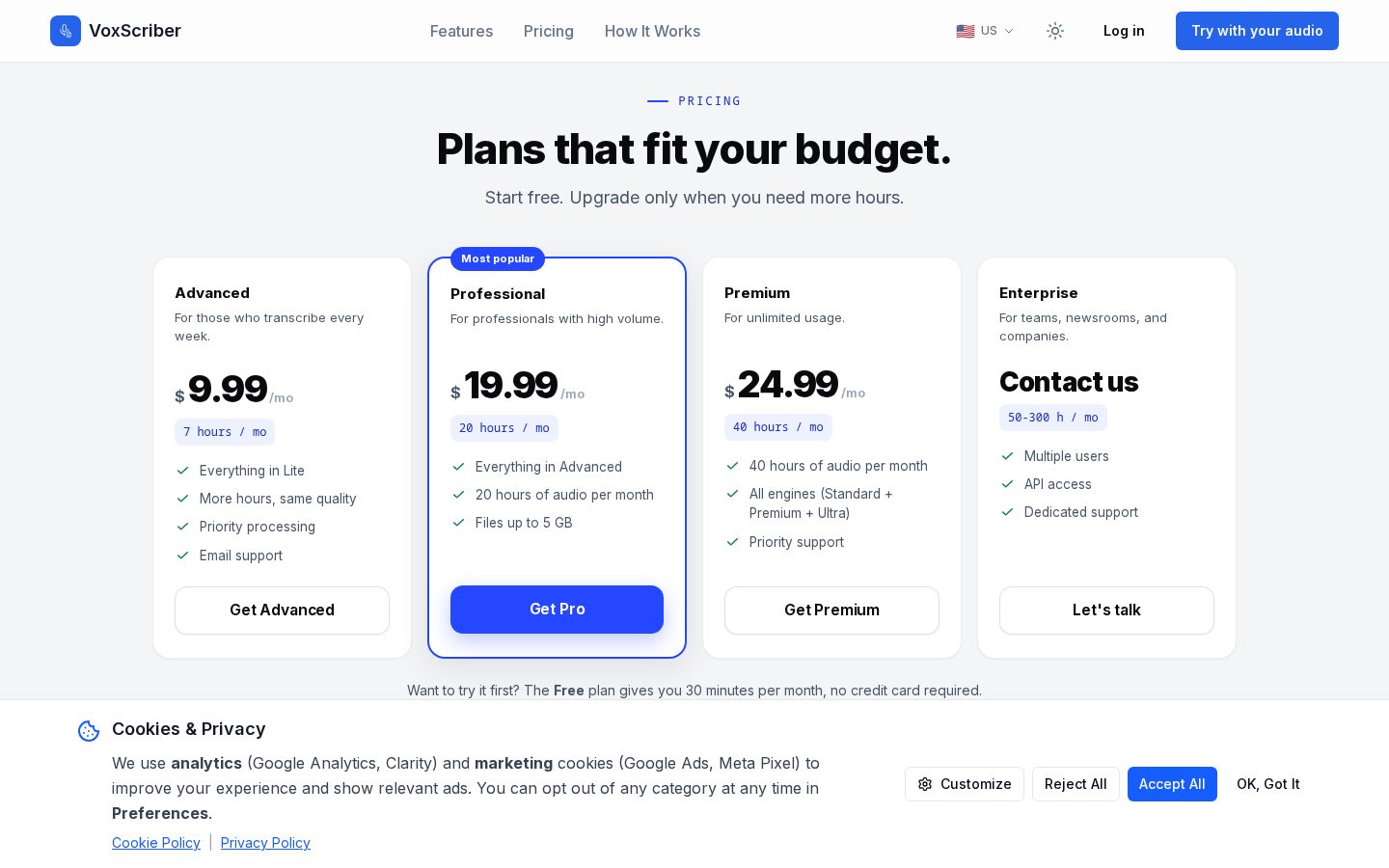 VoxScriber Pricing