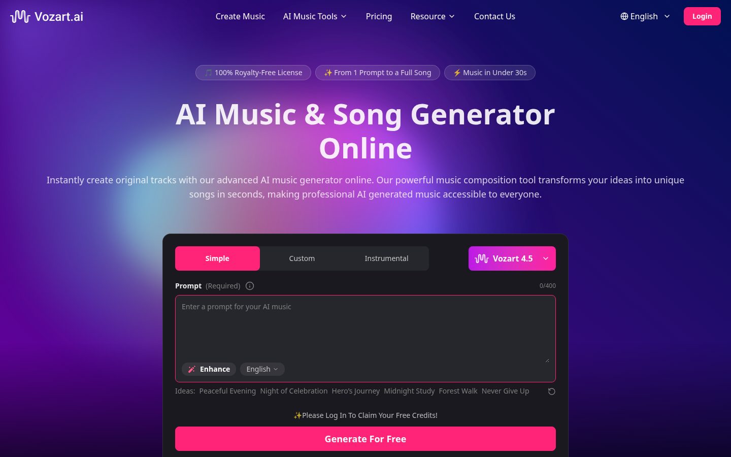 Vozart AI Homepage
