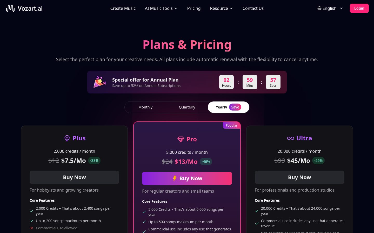 Vozart AI Pricing