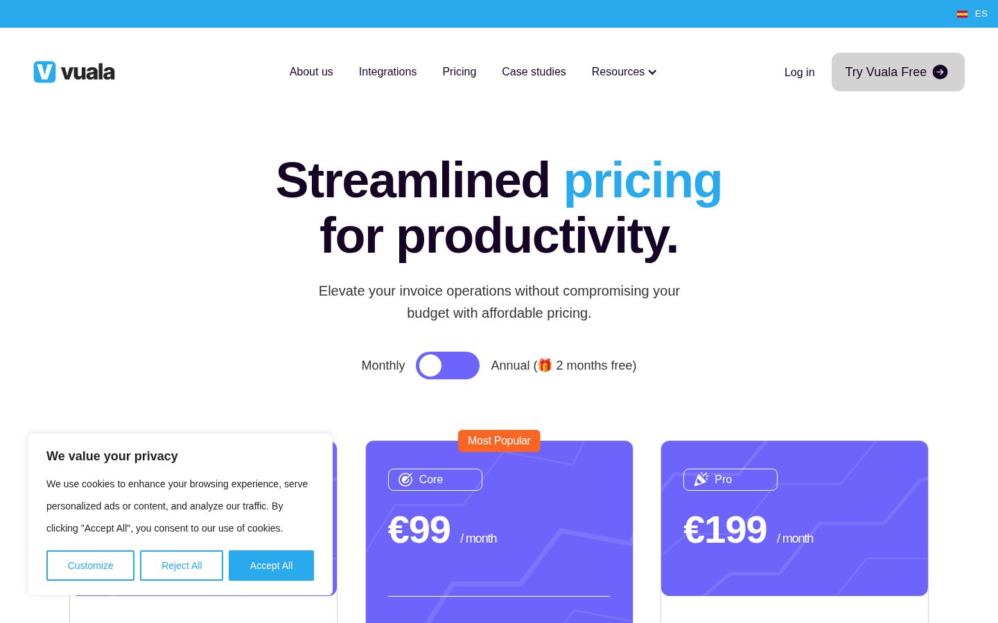 Vuala Pricing