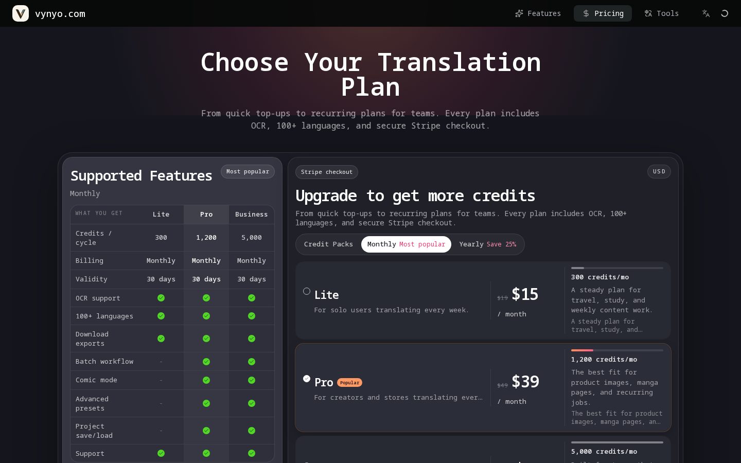 Vynyo Pricing