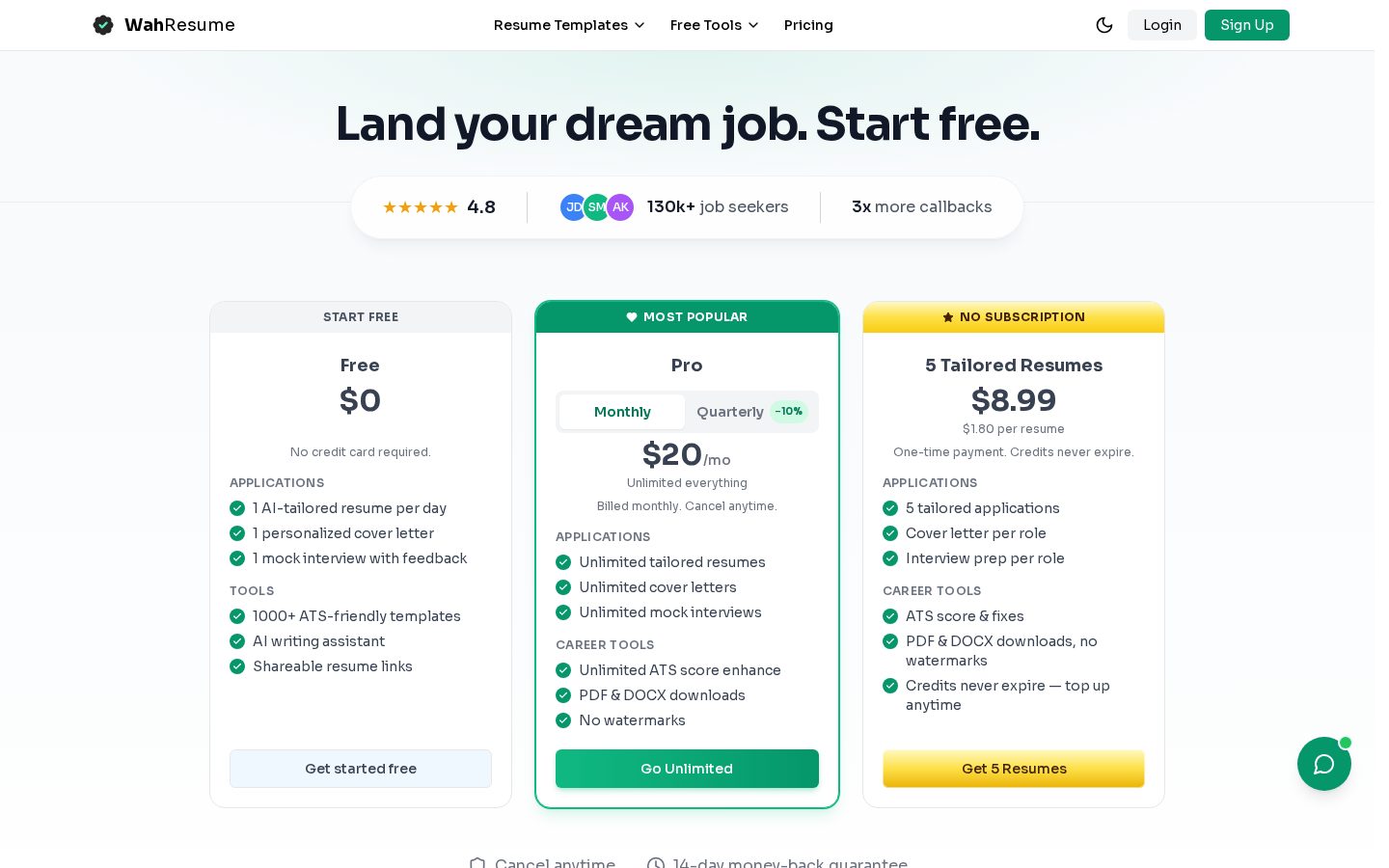 WahResume Pricing
