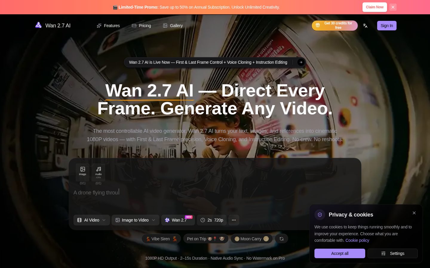 Wan 2.7 AI Video Generator Homepage