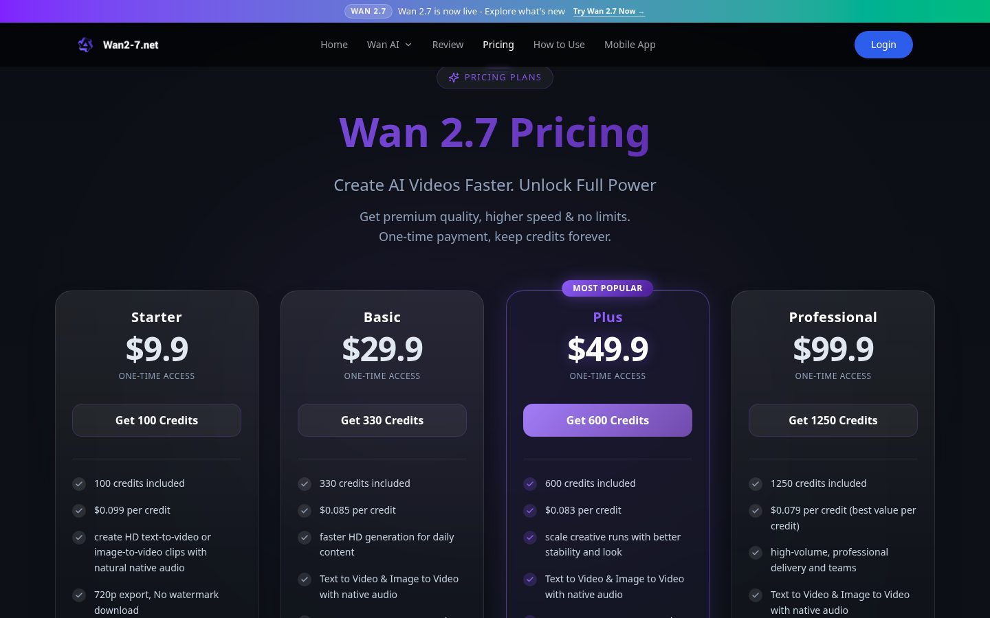 Wan 2.7 Pricing