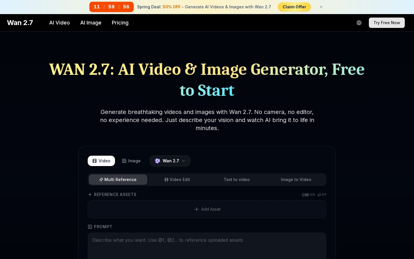 Wan 2.7 Video Homepage
