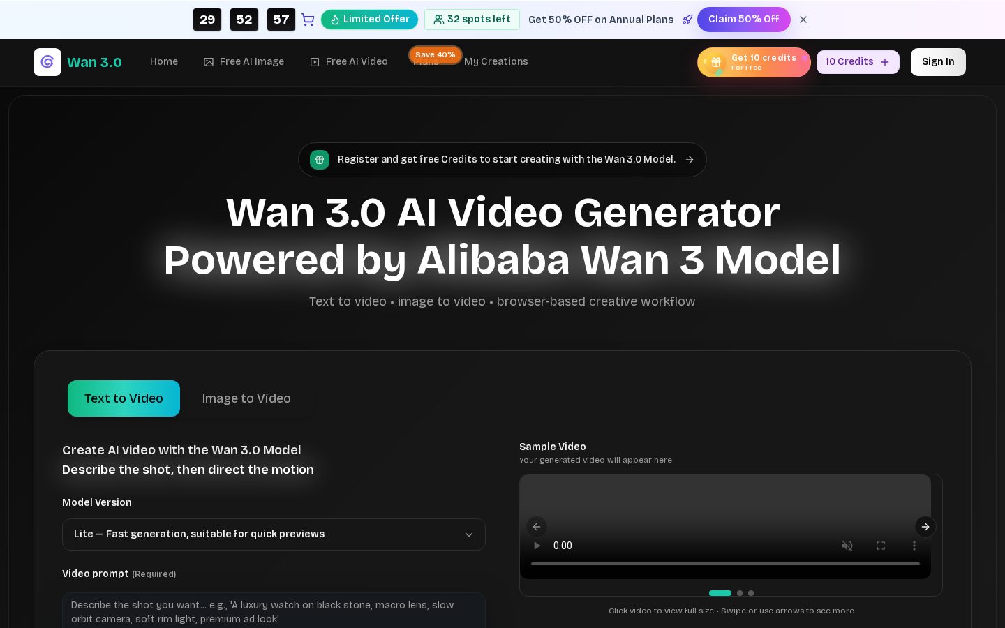 Wan 30 AI Video Generator Homepage