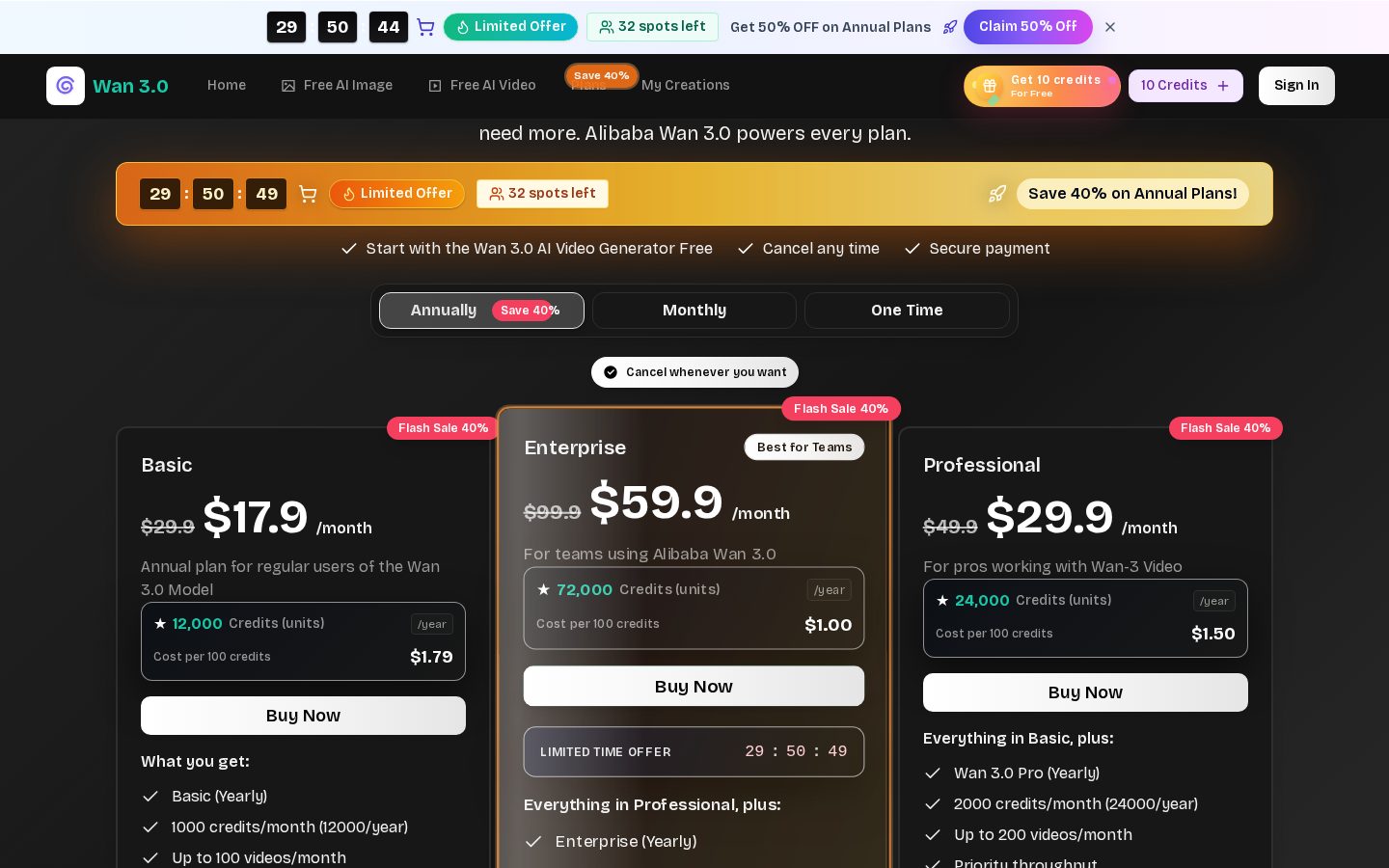 Wan 30 AI Video Generator Pricing
