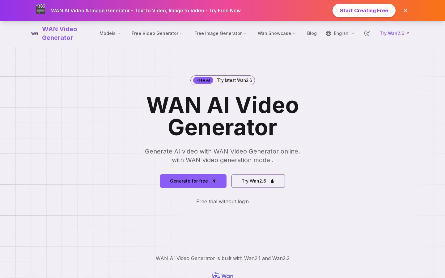 WAN AI Video Generator Homepage