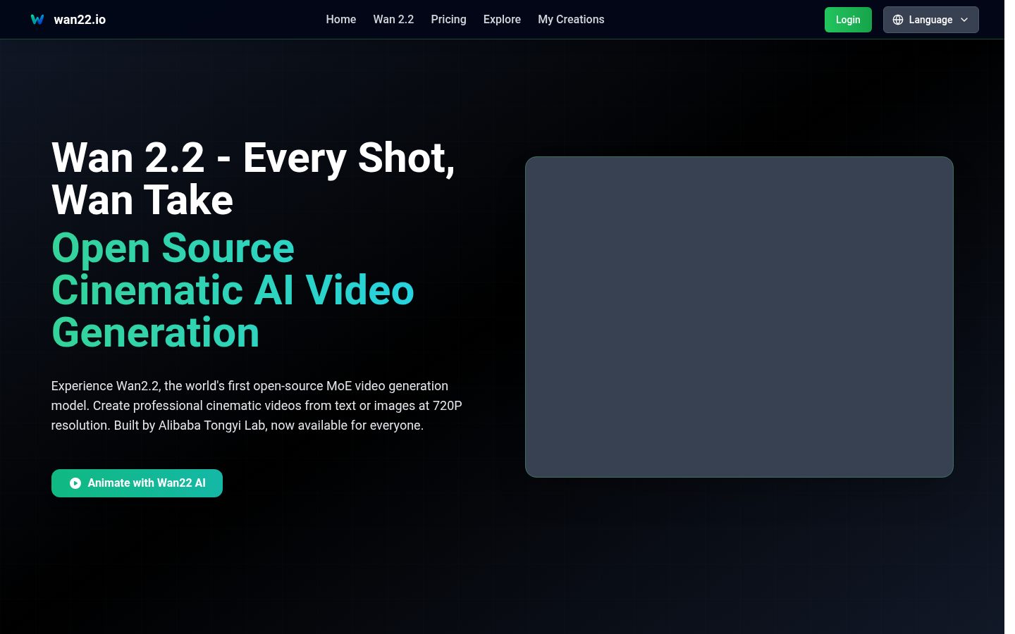 Wan2.2 Video generation Homepage