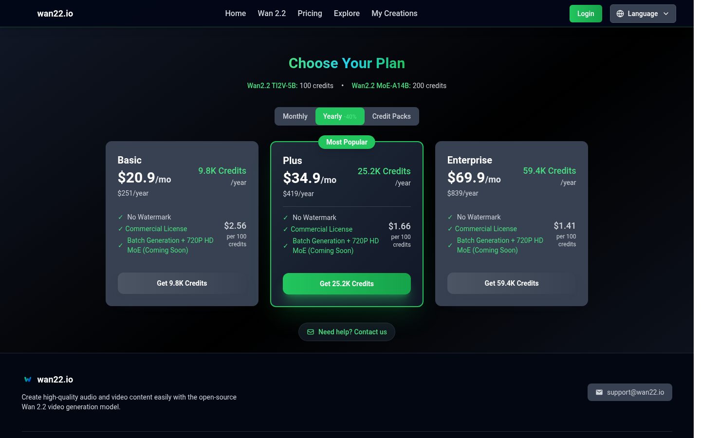 Wan2.2 Video generation Pricing