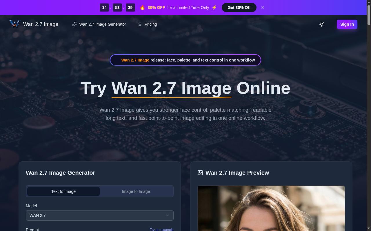 Wan2.7-Image Homepage