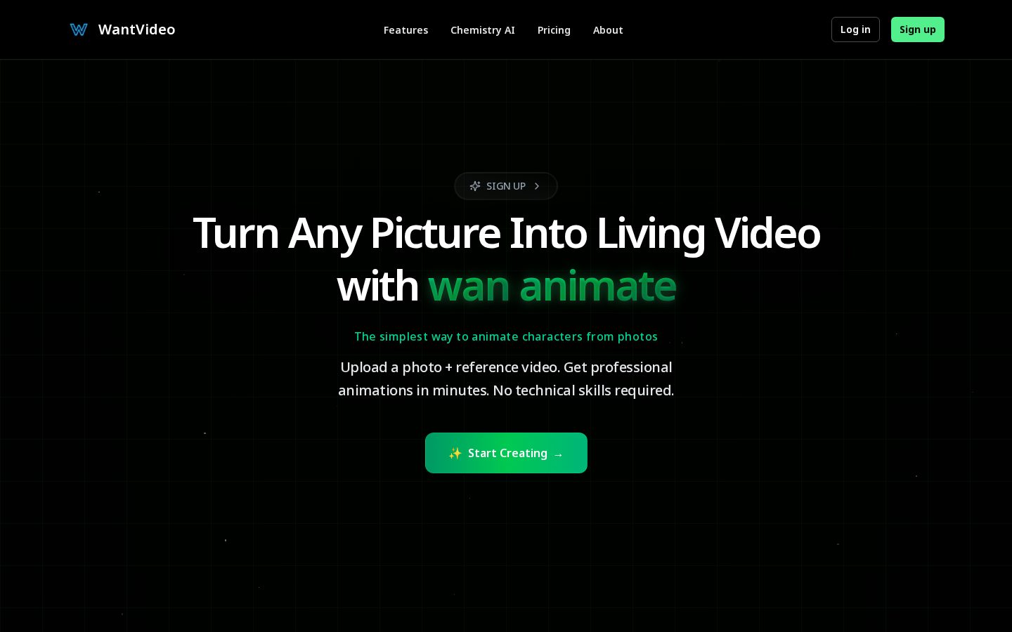 WantVideo – AI Photo to Video Homepage