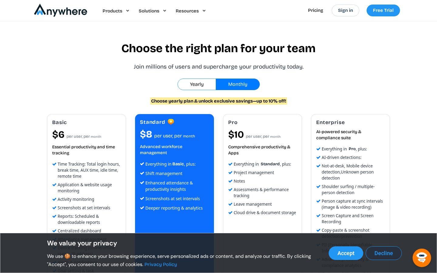 wAnywhere Pricing