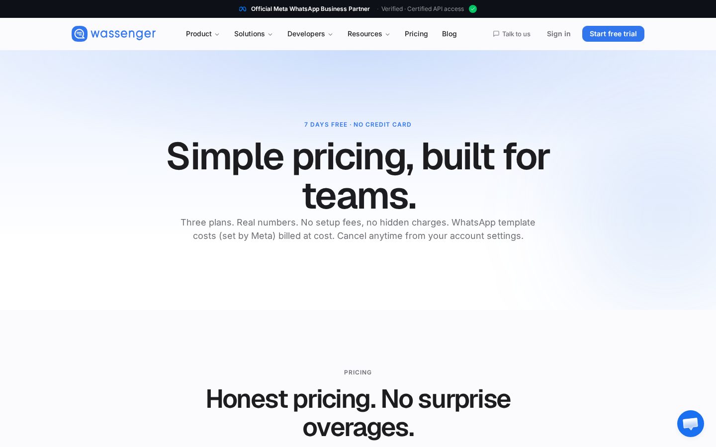 Wassenger Pricing