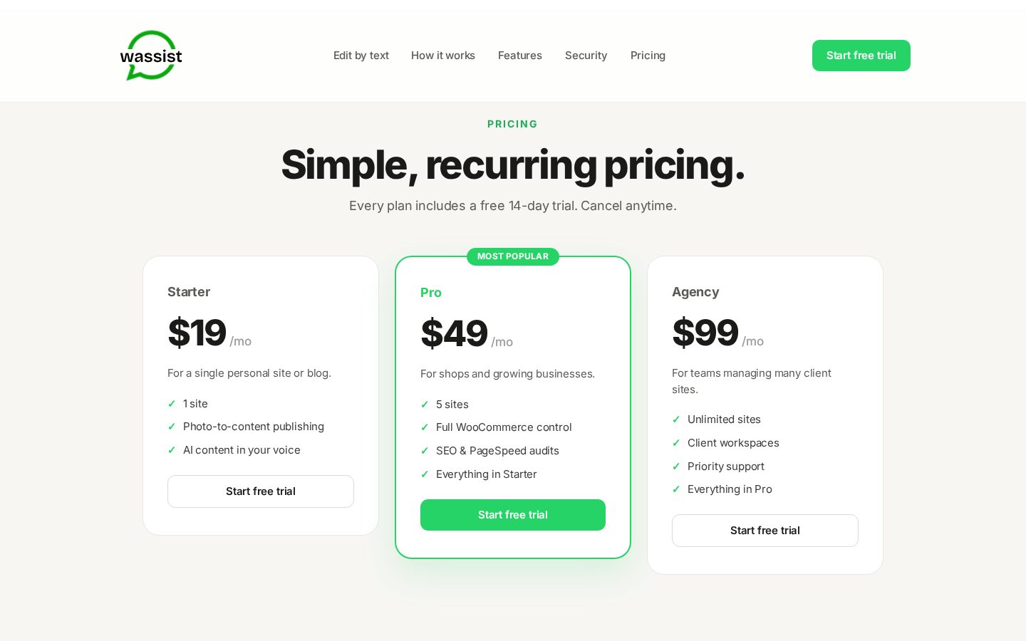 Wassist Pricing
