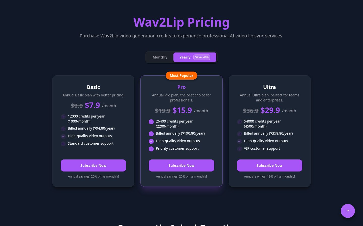 wav2lip Pricing