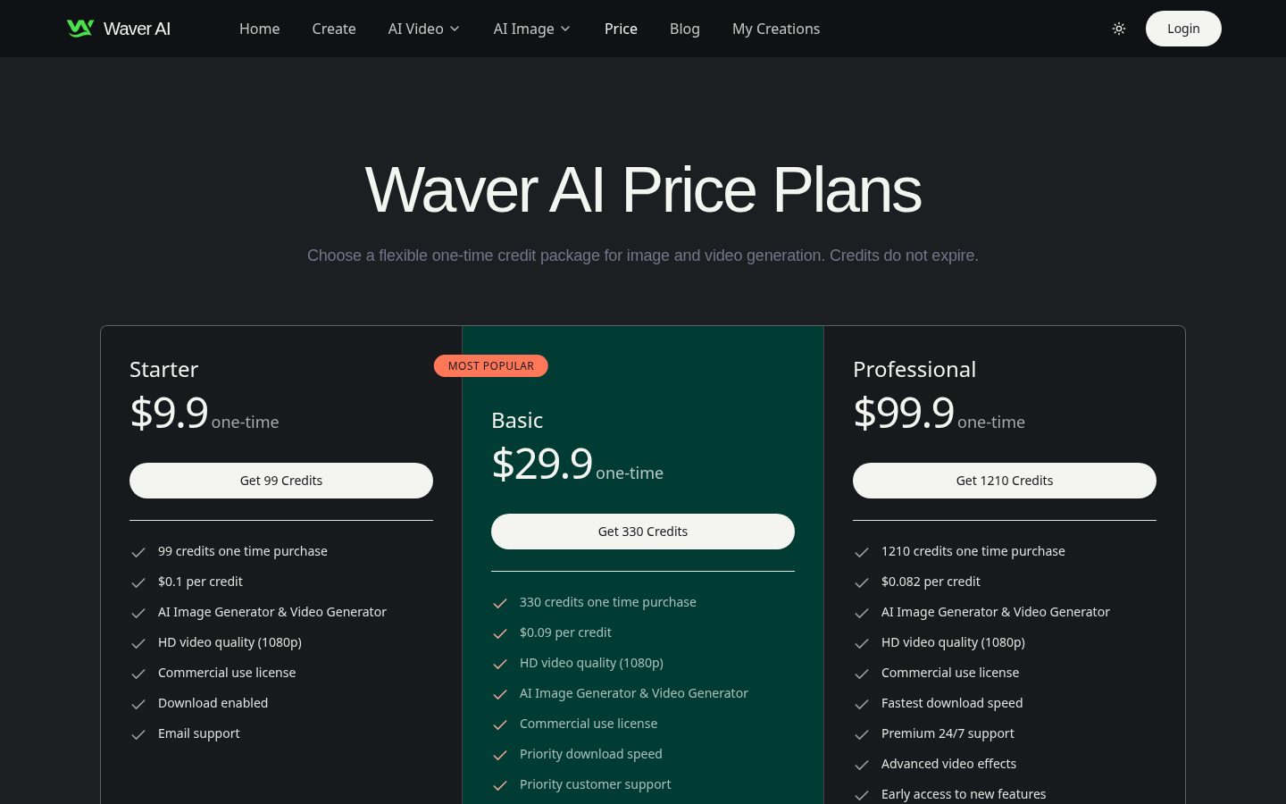 Waver AI Pricing