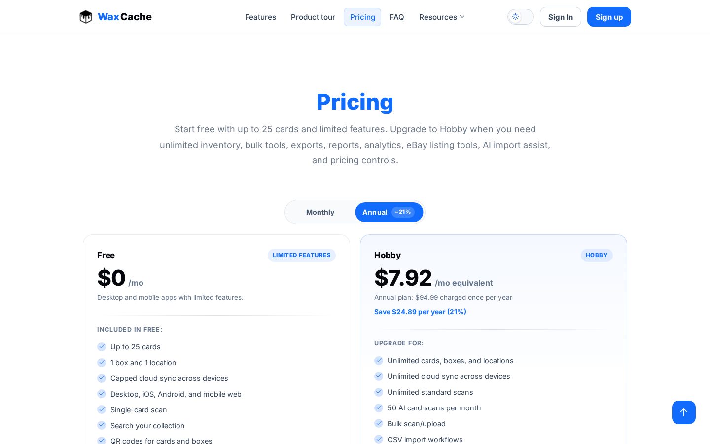 Wax Cache Pricing