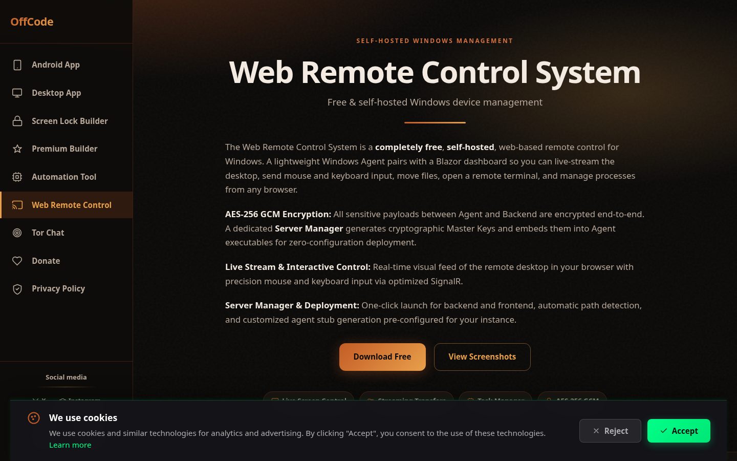 Web remote control system Homepage