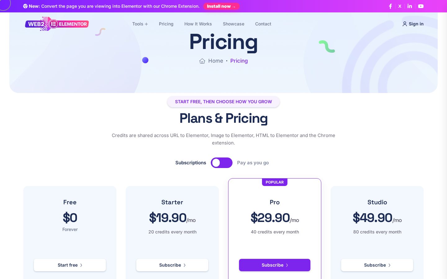 Web2elementor Pricing