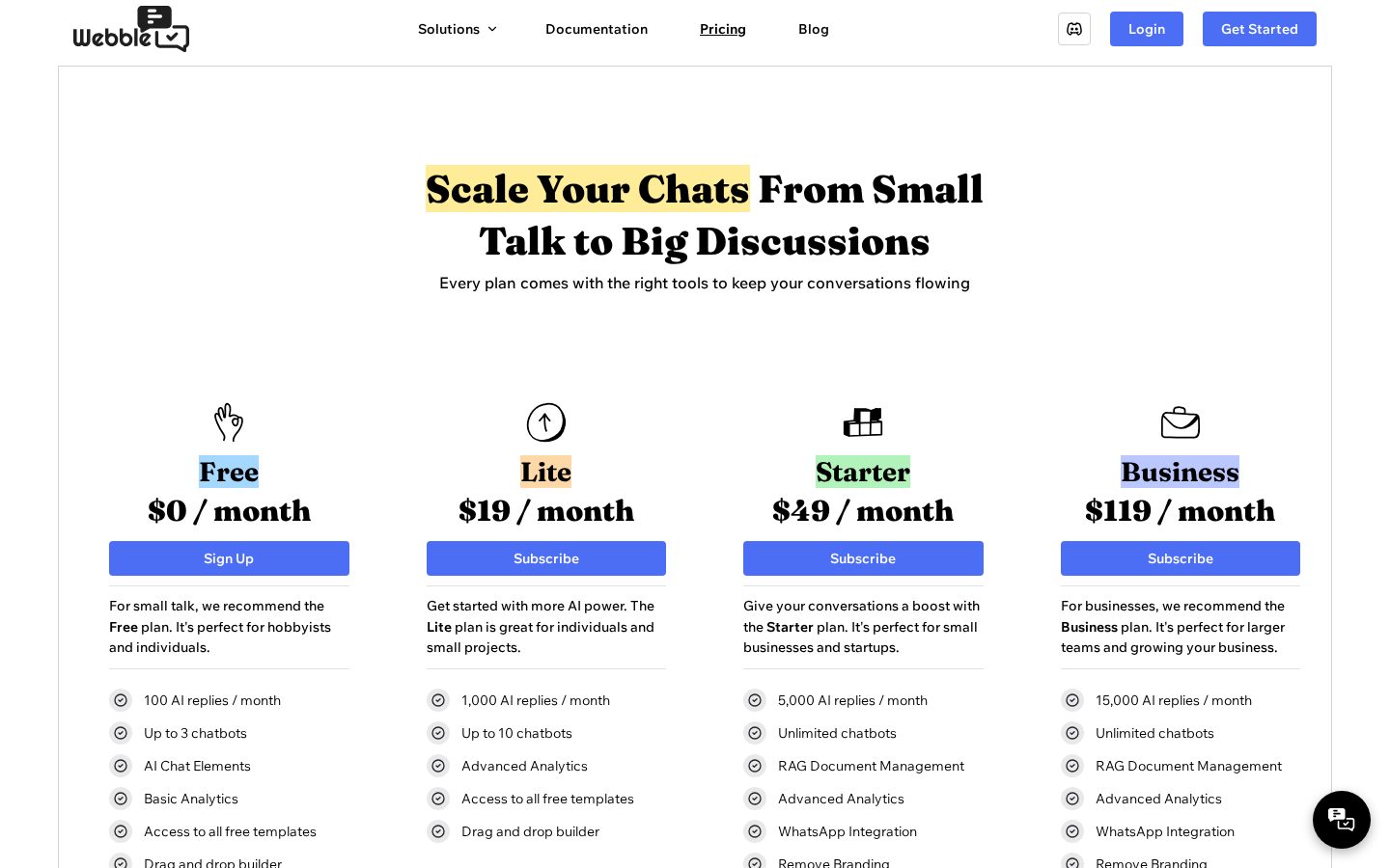 Webble Pricing