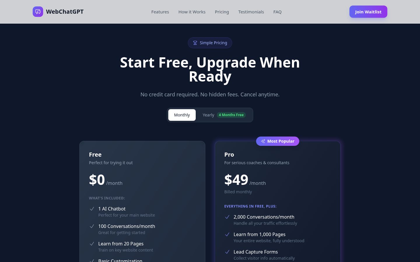 WebChatGPT Pricing