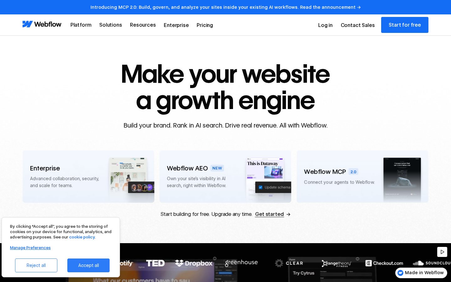 Webflow AI site builder Homepage