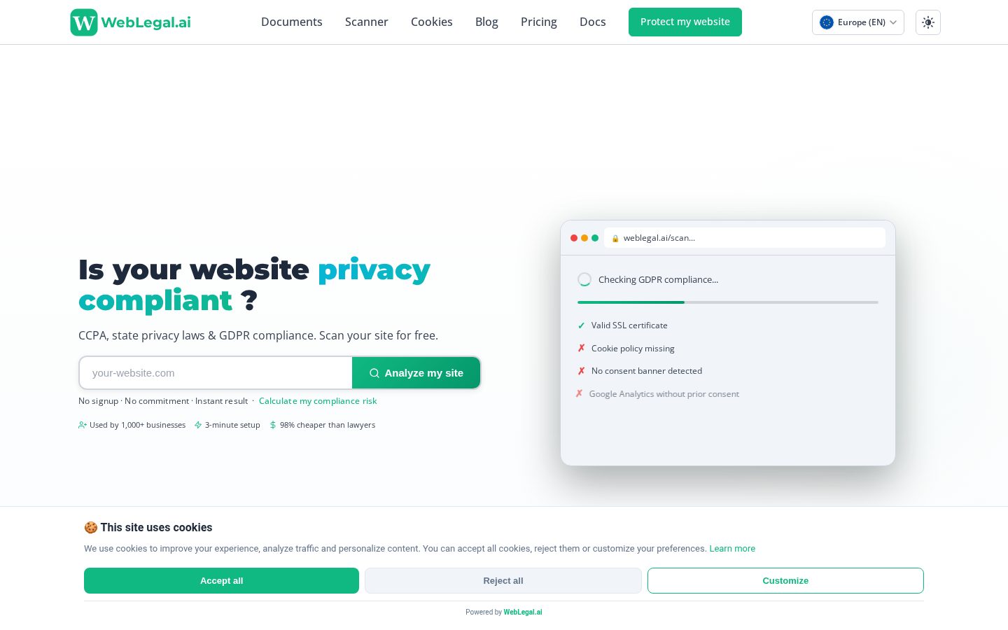 WebLegalAI Homepage