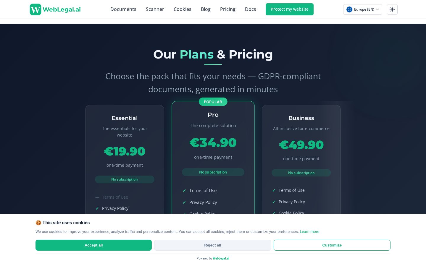 WebLegalAI Pricing