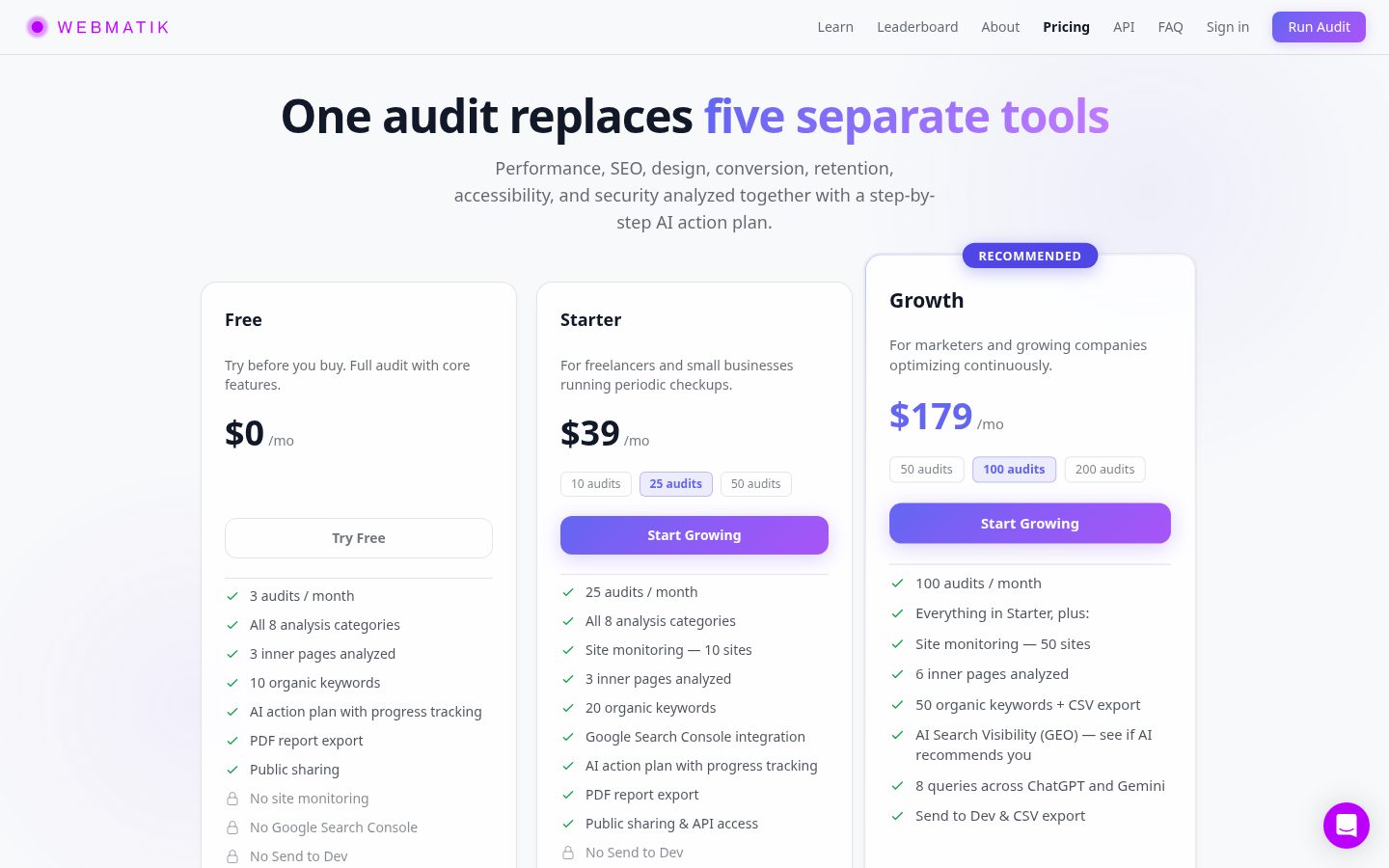 Webmatik Pricing