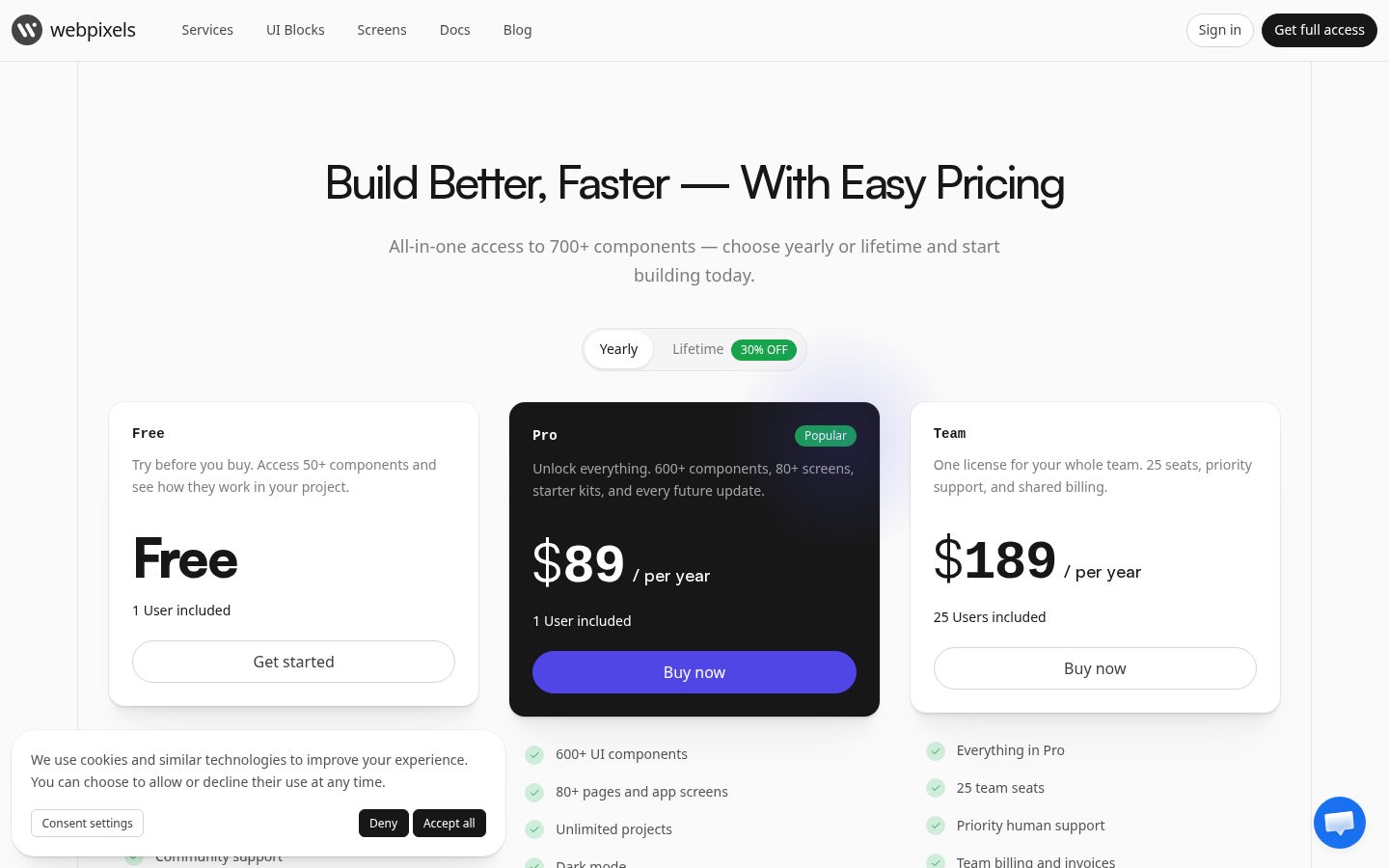 Webpixels Pricing