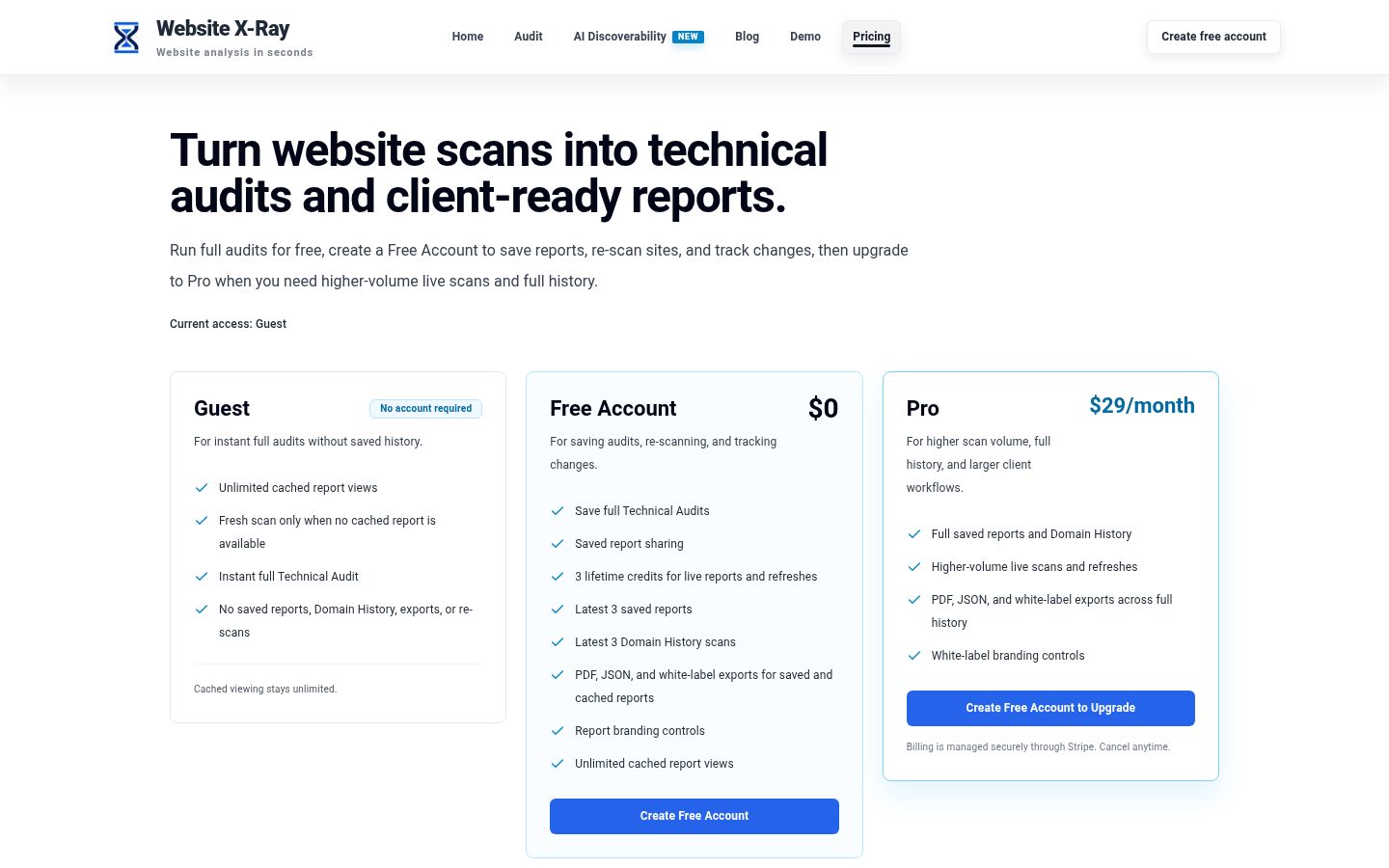 Website X-Ray Pricing