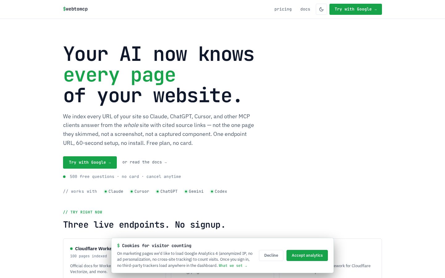 WebToMCP Homepage