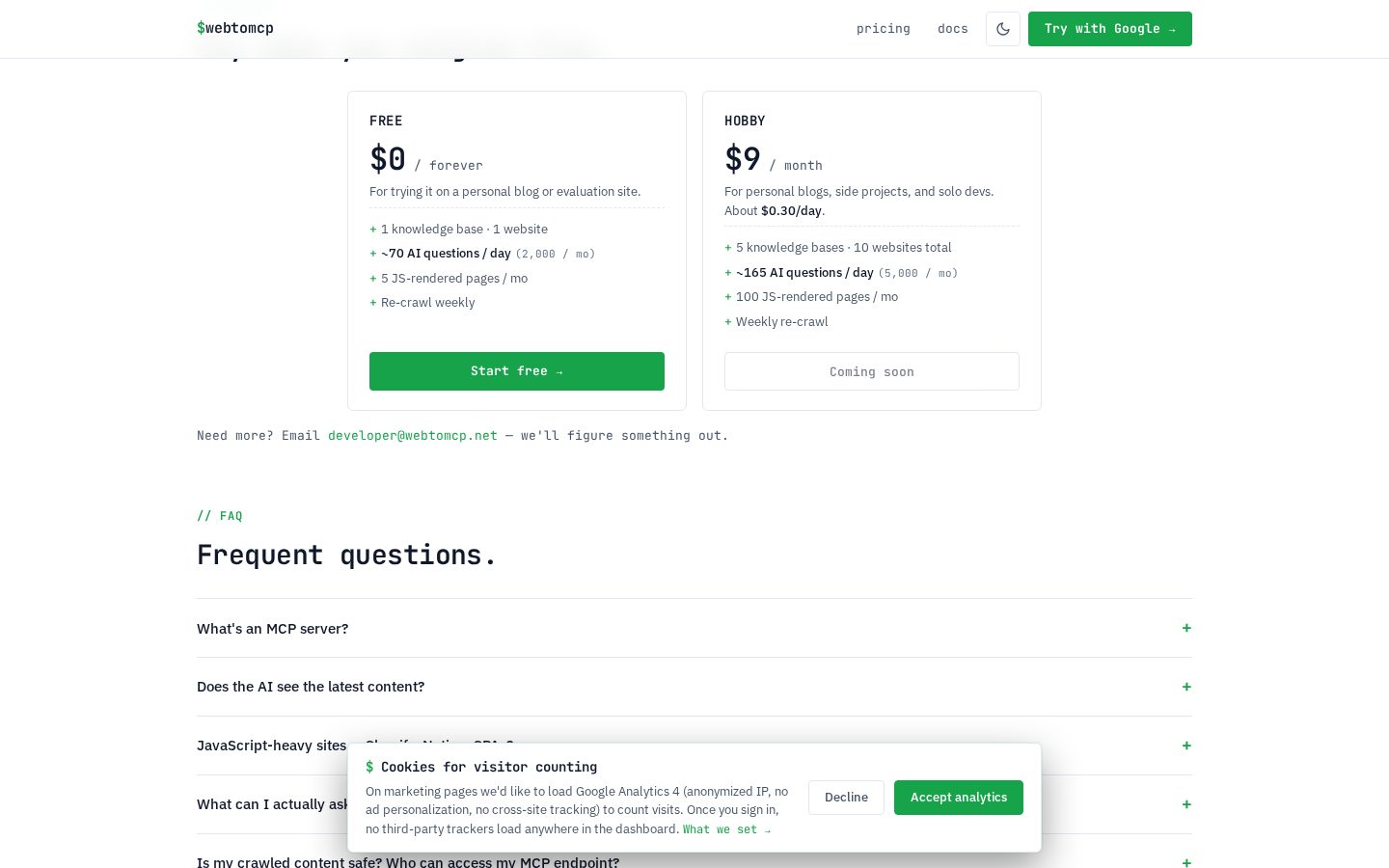 WebToMCP Pricing