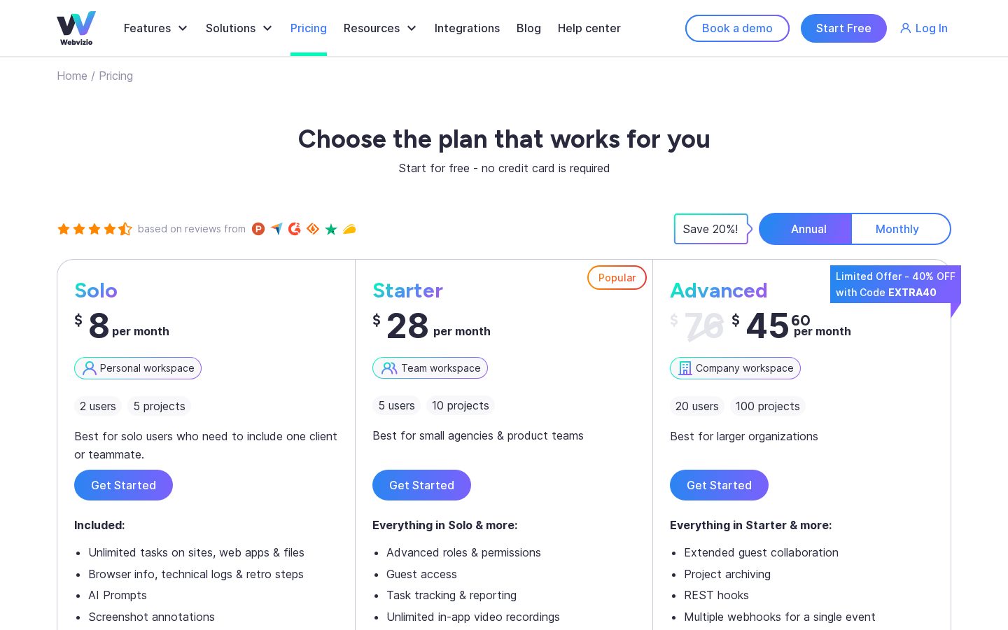 Webvizio for AI Coding Agents Pricing