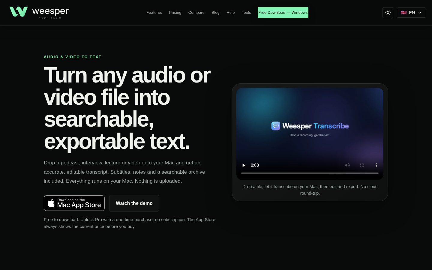 Weesper Transcribe Homepage