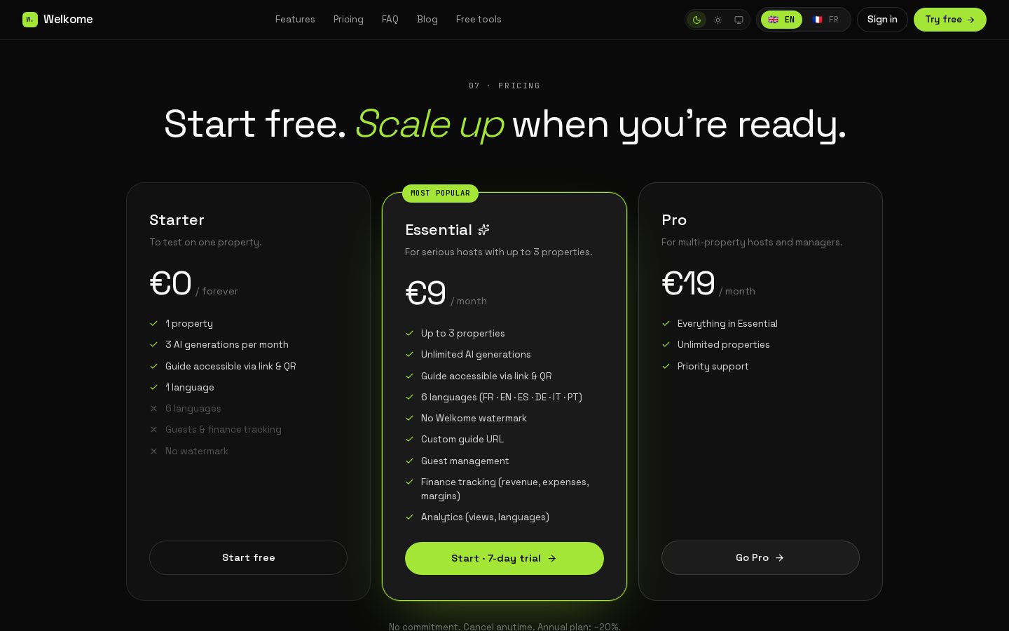 Welkome Pricing