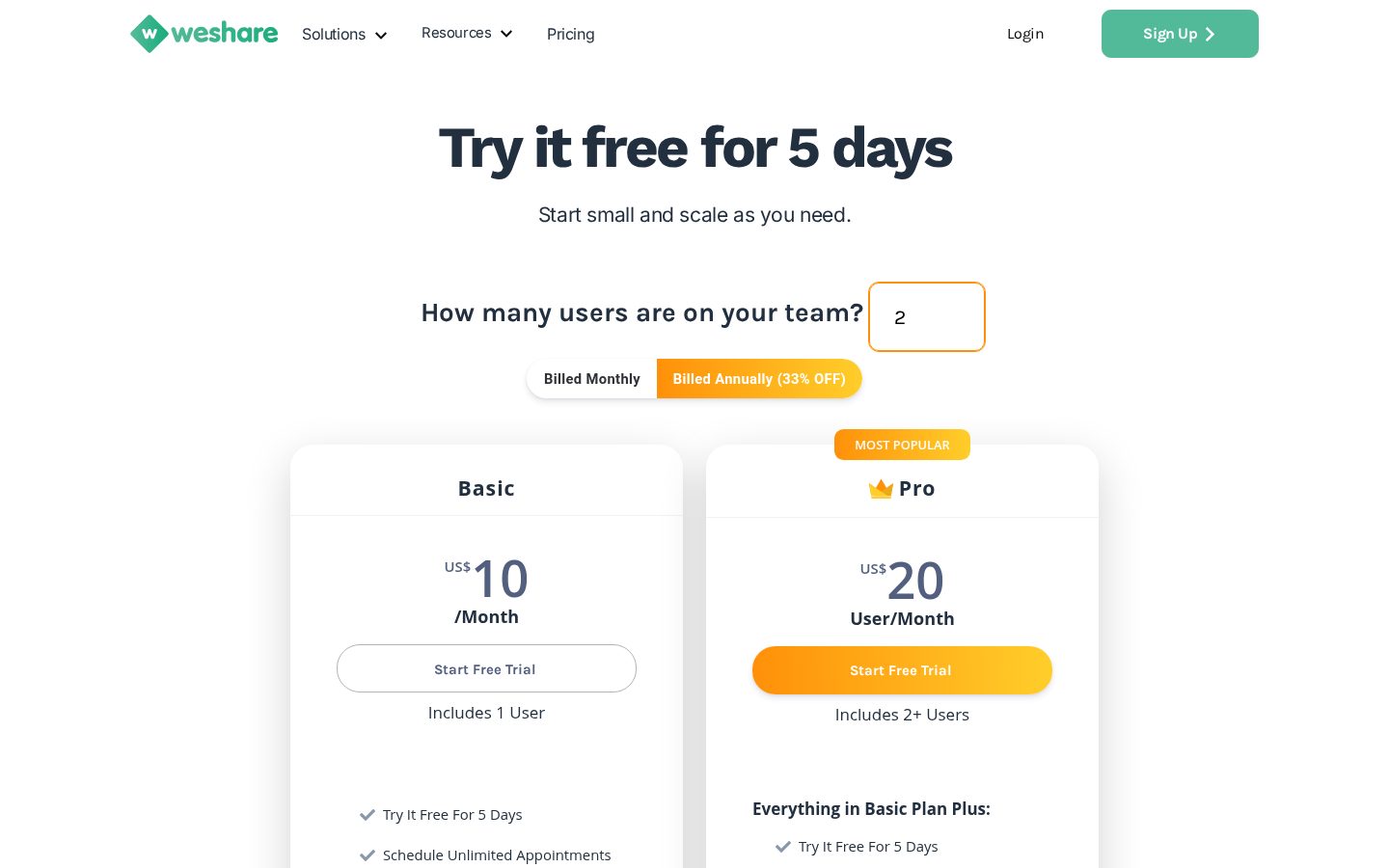 WeShare Pricing