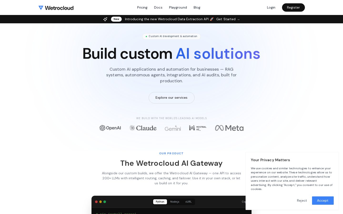 Wetrocloud Homepage