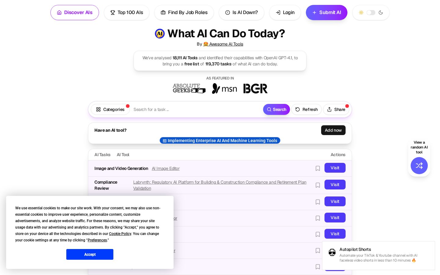 What AI Can Do Today Homepage
