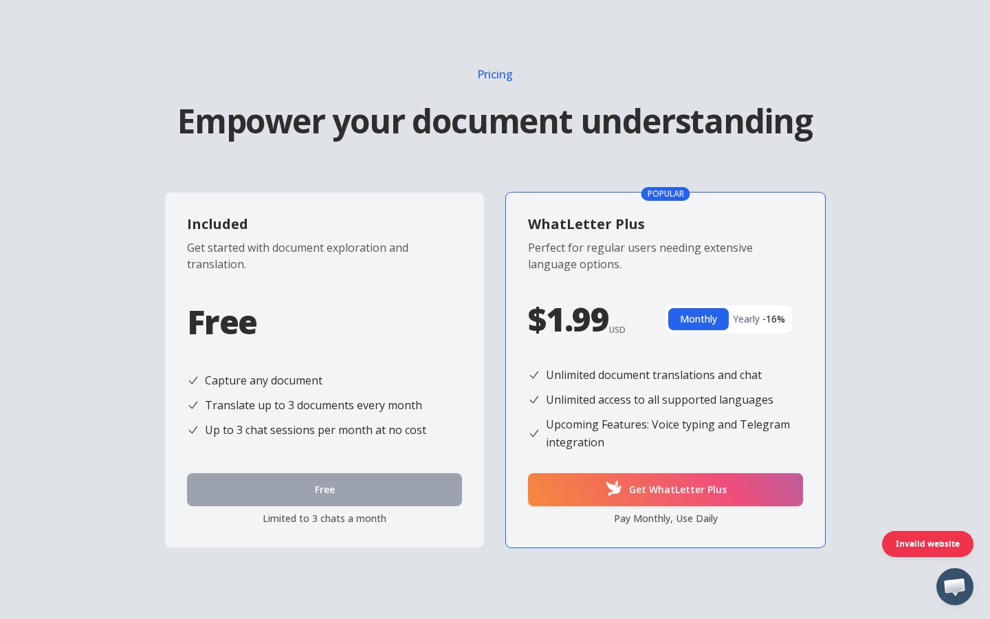 WhatLetter Pricing