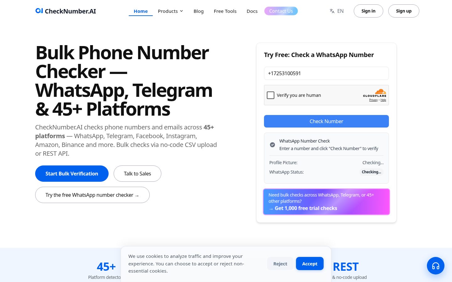 WhatsApp Number Lookup Homepage