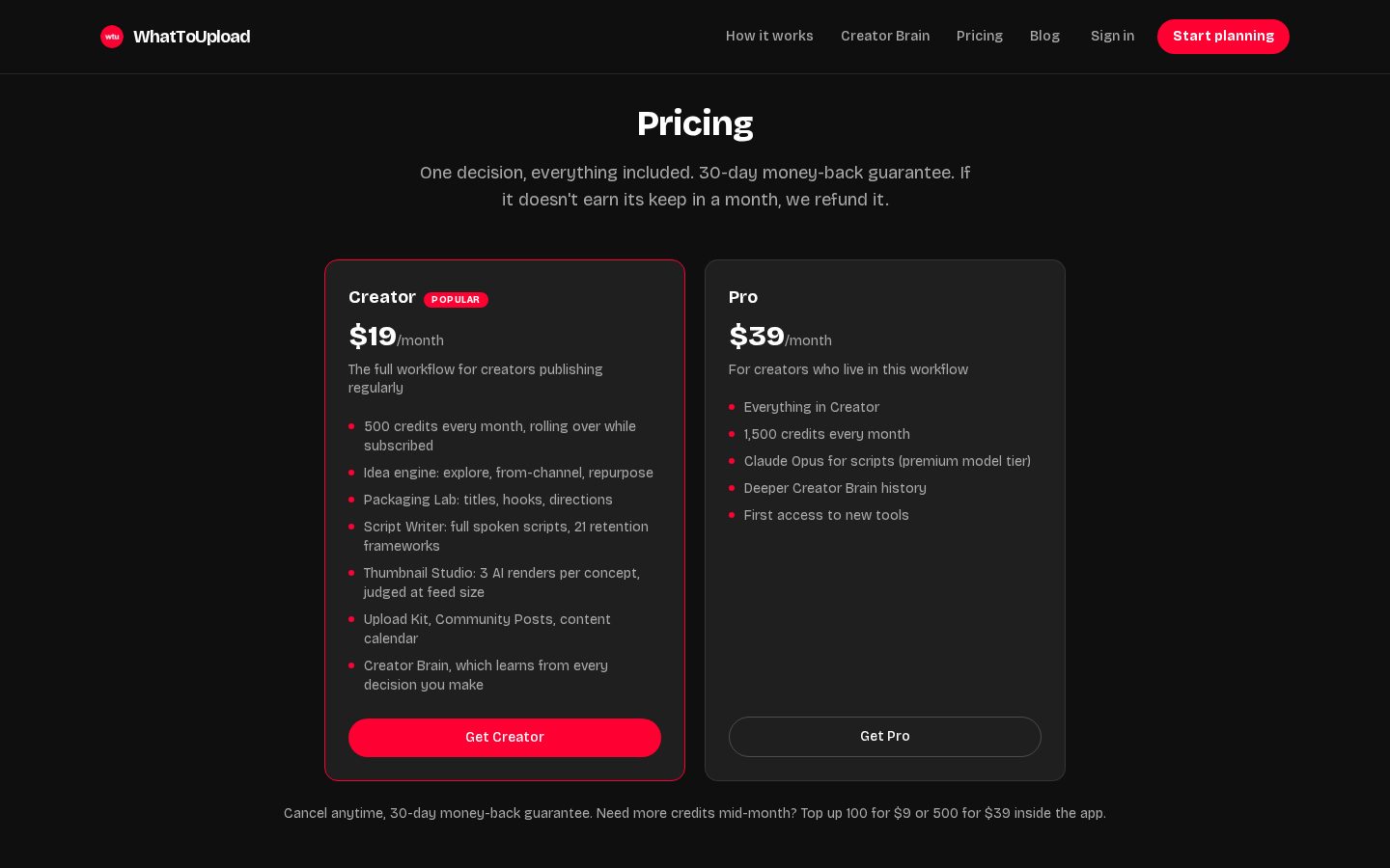 WhatToUpload Pricing